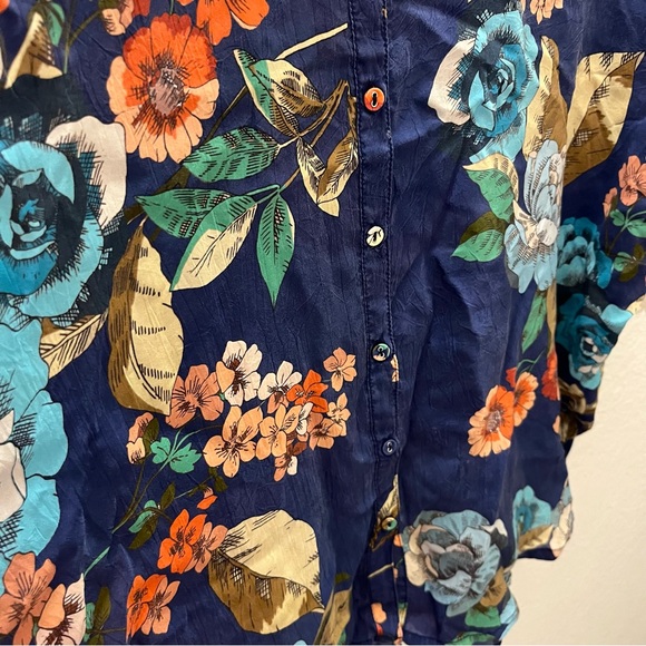 Johnny Was Emma Lynn Floral Button Front Blouse Shirt Boho L Oversized Cupro - Picture 11 of 12